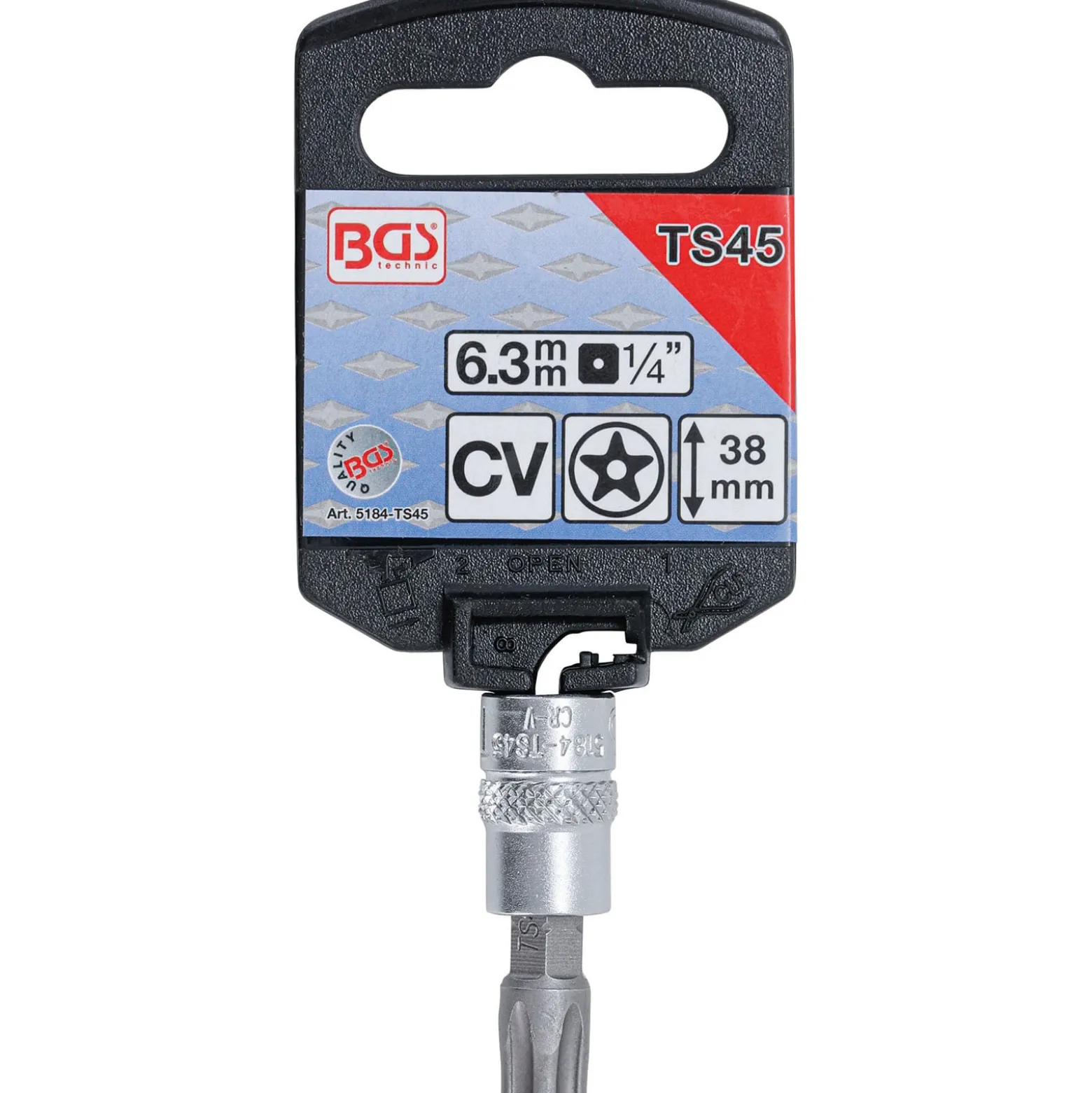 BGS Bit-Einsatz Antrieb Innenvierkant 6,3 mm (1/4") TS-Profil (für Torx Plus) mit Bohrung TS45 - 5184-TS45