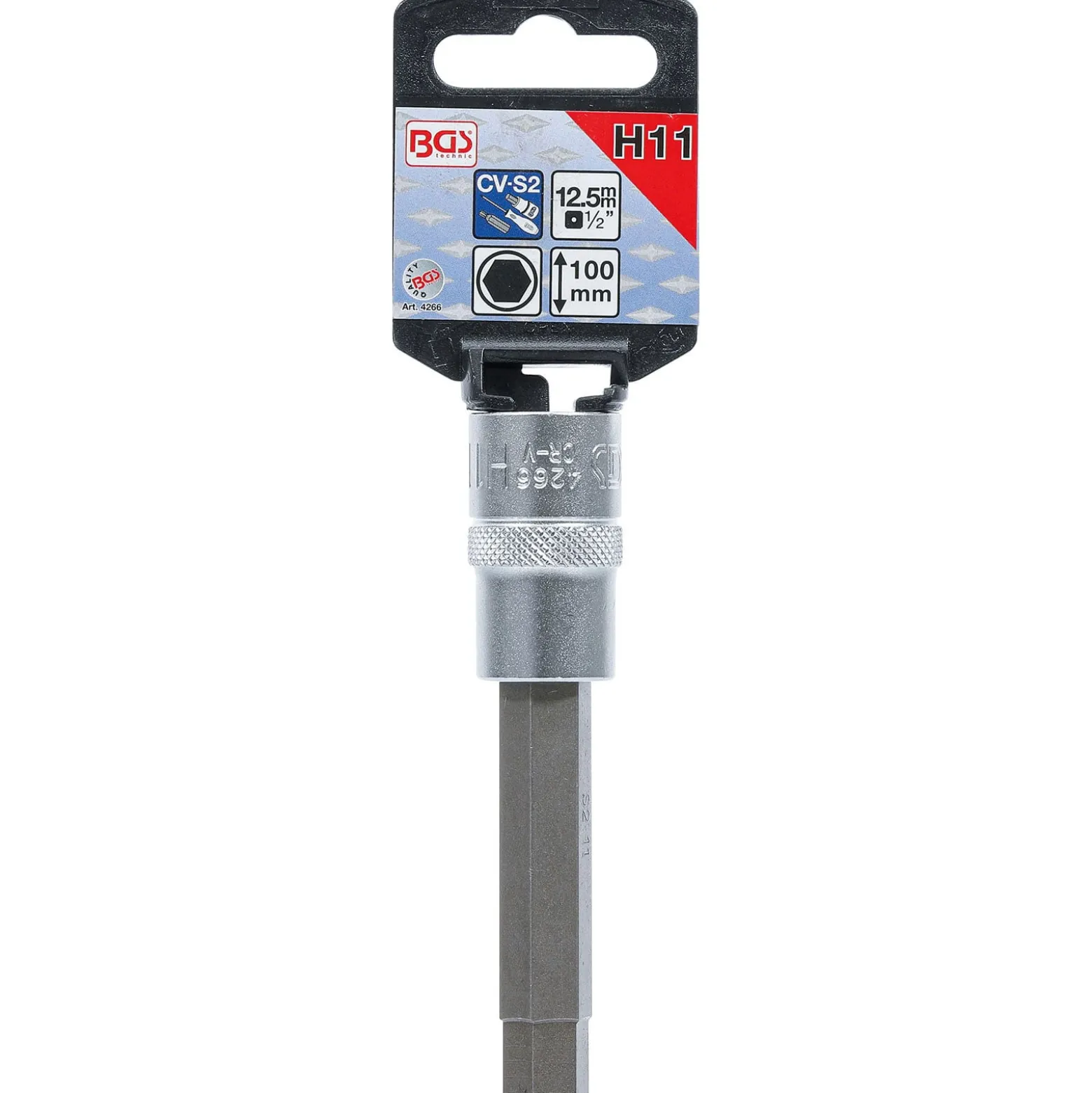 BGS Bit-Einsatz Länge 100 mm Antrieb Innenvierkant 12,5 mm (1/2") Innensechskant 11 mm - 4266