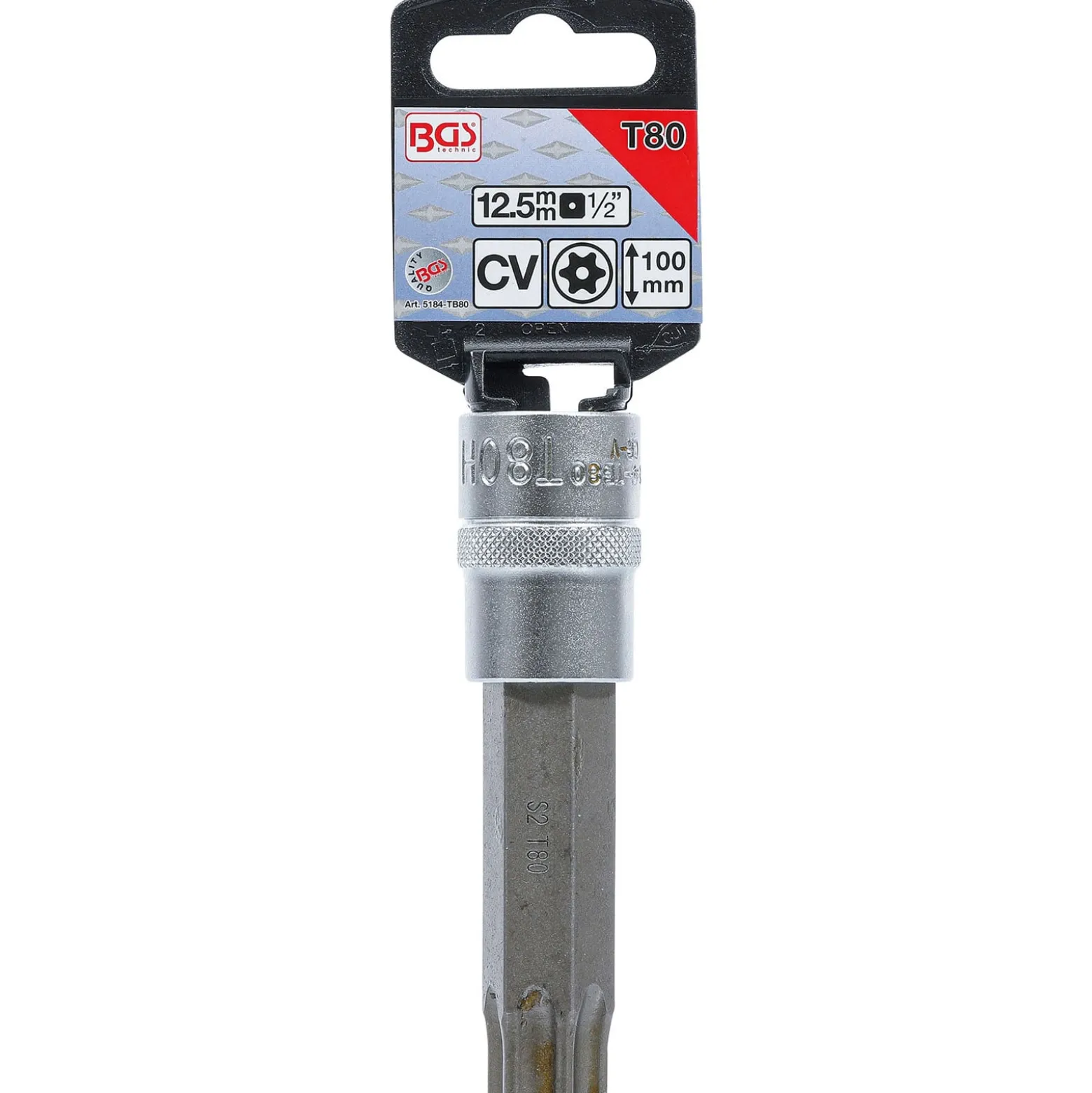 BGS Bit-Einsatz Länge 100 mm Antrieb Innenvierkant 12,5 mm (1/2") T-Profil (für Torx) mit Bohrung T80 - 5184-TB80