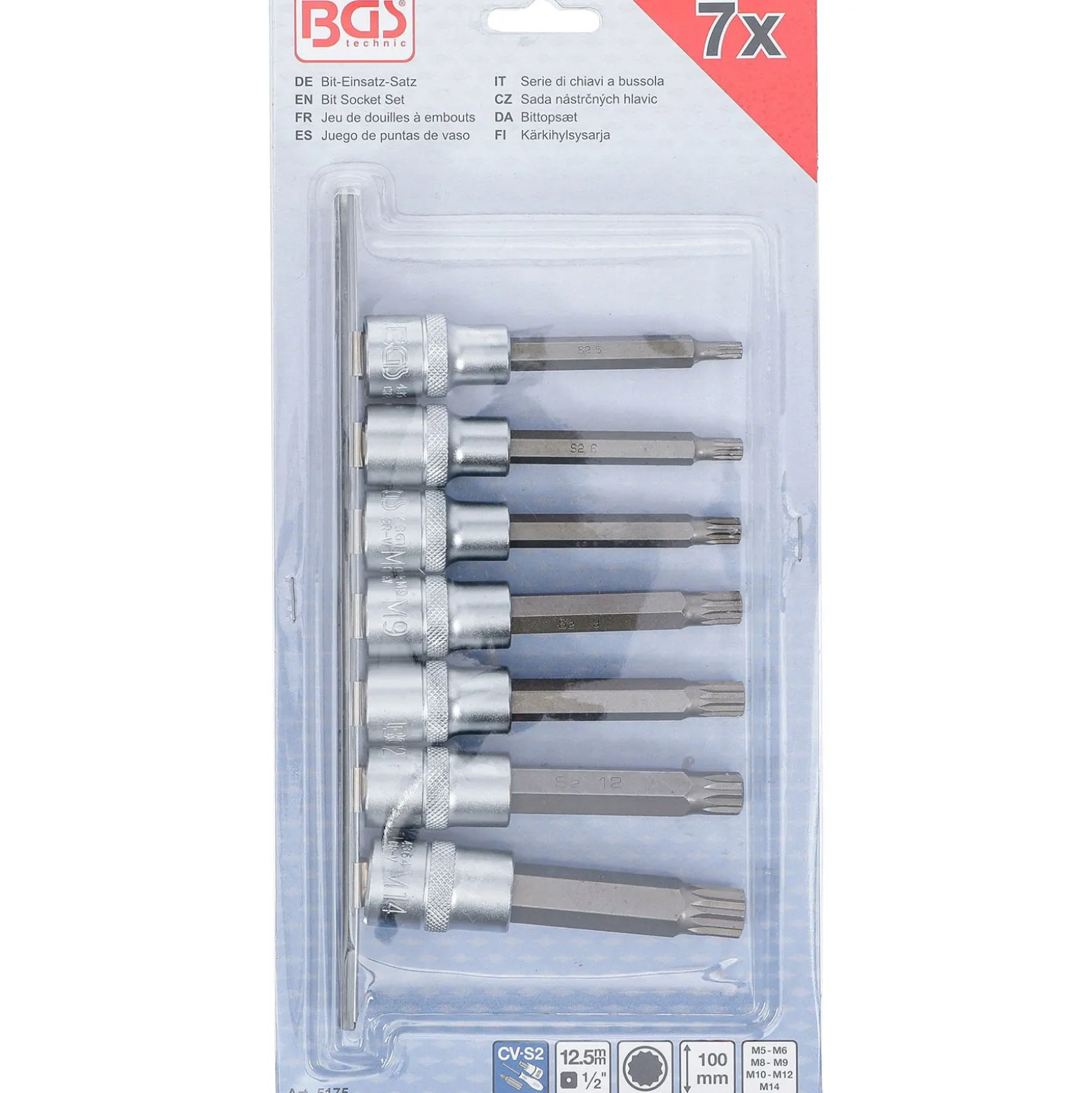 BGS Bit-Einsatz-Satz Antrieb Innenvierkant 12,5 mm (1/2") Innenvielzahn (für XZN) M5 - M14 7tlg. - 5175