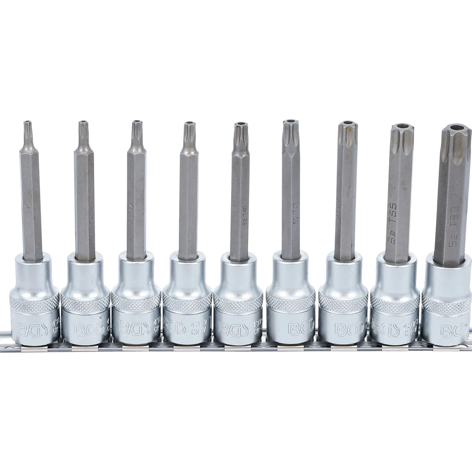 BGS Bit-Einsatz-Satz Antrieb Innenvierkant 12,5 mm (1/2") T-Profil (für Torx) mit Bohrung 9tlg. - 5178