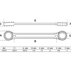 BGS Doppel-Ringschlüssel extra flach SW 20 x 22 mm - 30337