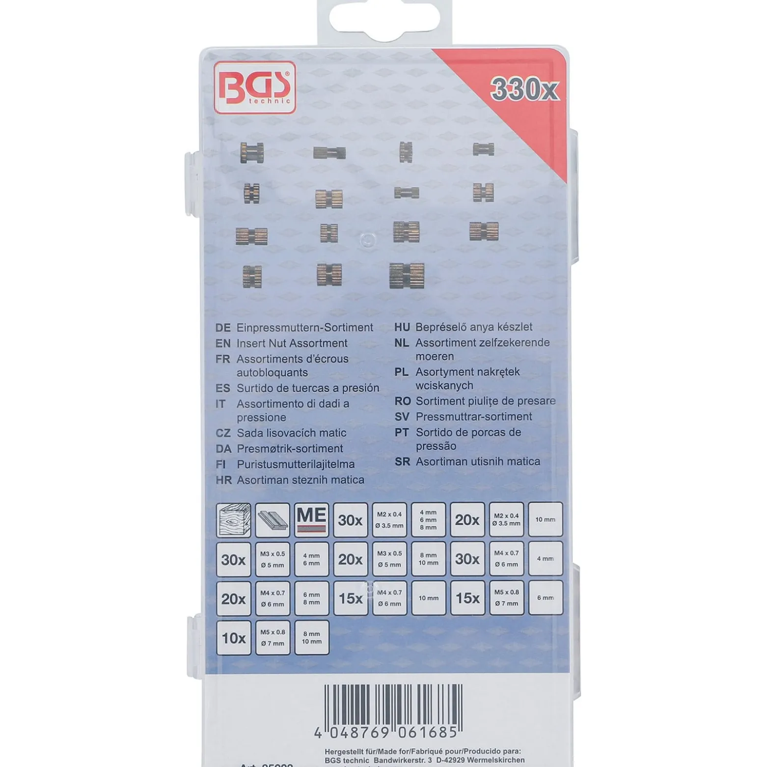 BGS Einpressmuttern-Sortiment Messing 330tlg. - 85223