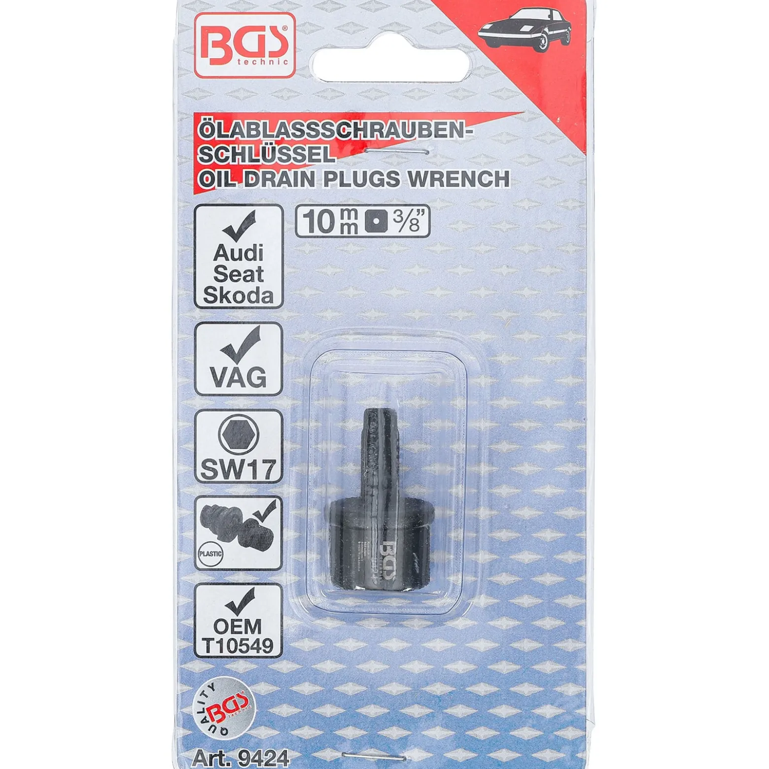 BGS Ölablassschrauben-Spezialprofil-Bit-Einsatz Antrieb Innenvierkant 10 mm (3/8") für VAG - 9424