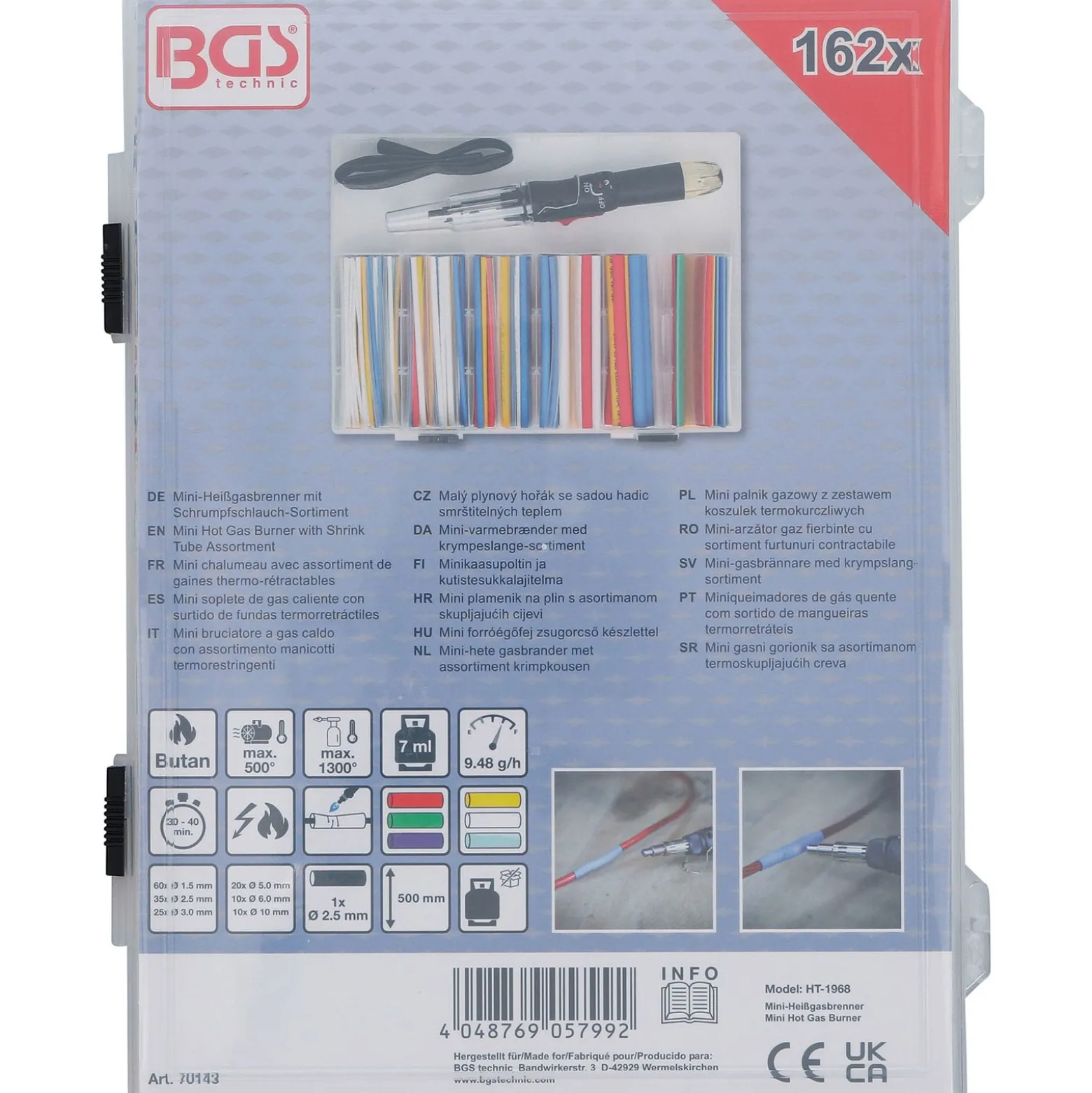 BGS Mini-Heißgasbrenner mit Schrumpfschlauch-Sortiment farbig mit Piezo-Zündung 162tlg. - 70143