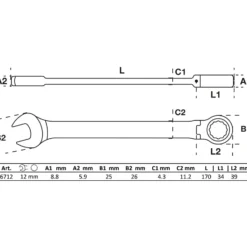 BGS Ratschenring-Maulschlüssel abwinkelbar SW 12 mm - 6712