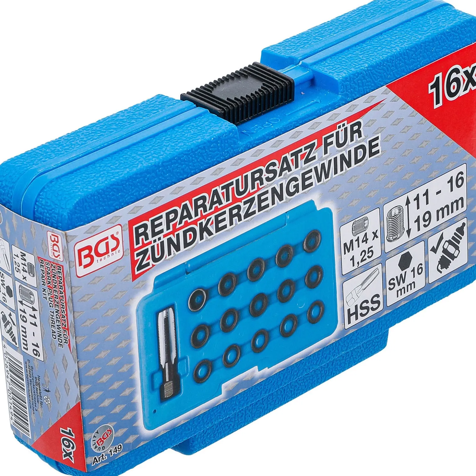 BGS Reparatursatz für Zündkerzengewinde M14 x 1,25 mm 16tlg. - 149