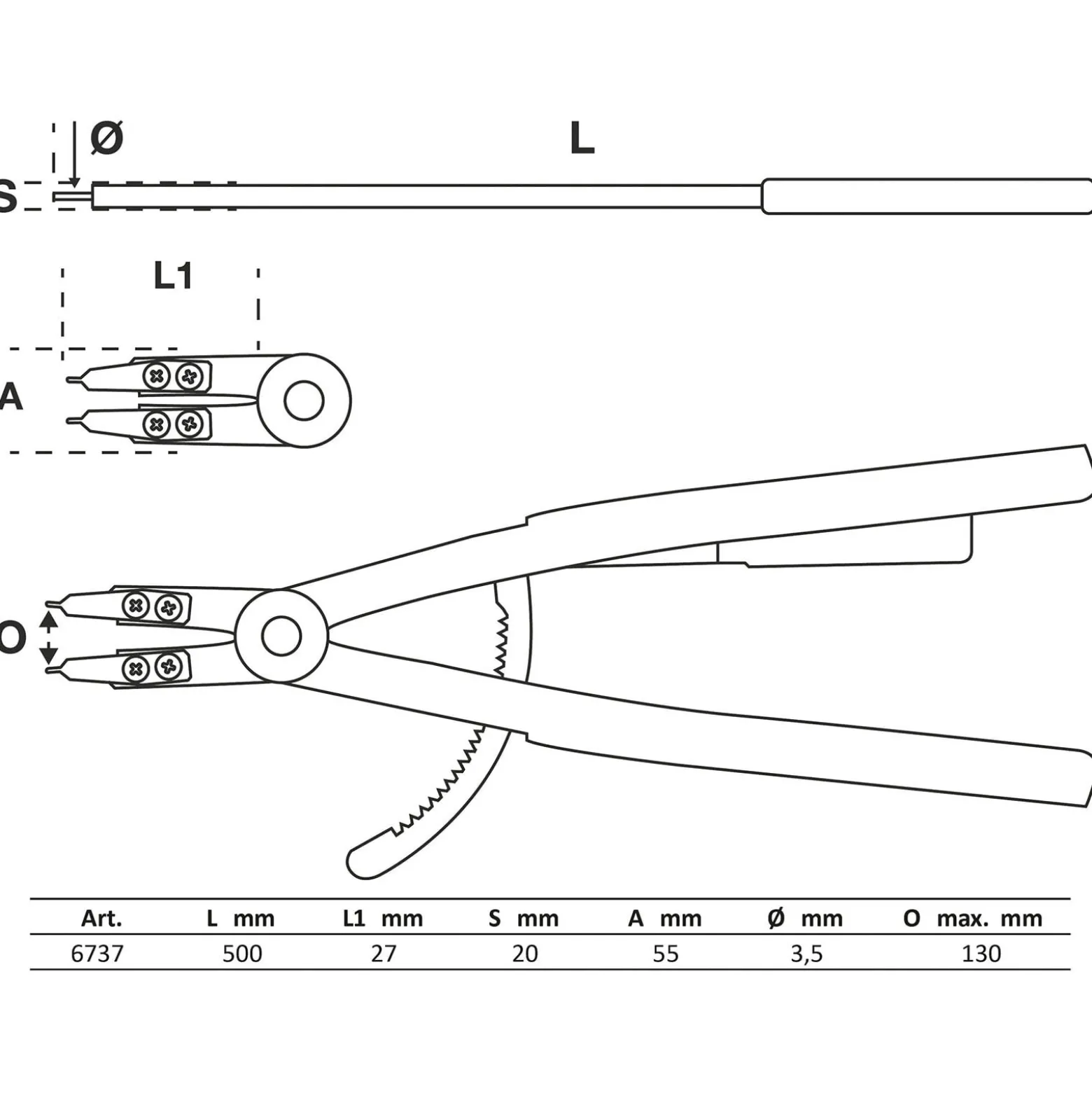 BGS Sprengringzange gerade für Innensprengringe 500 mm - 6737