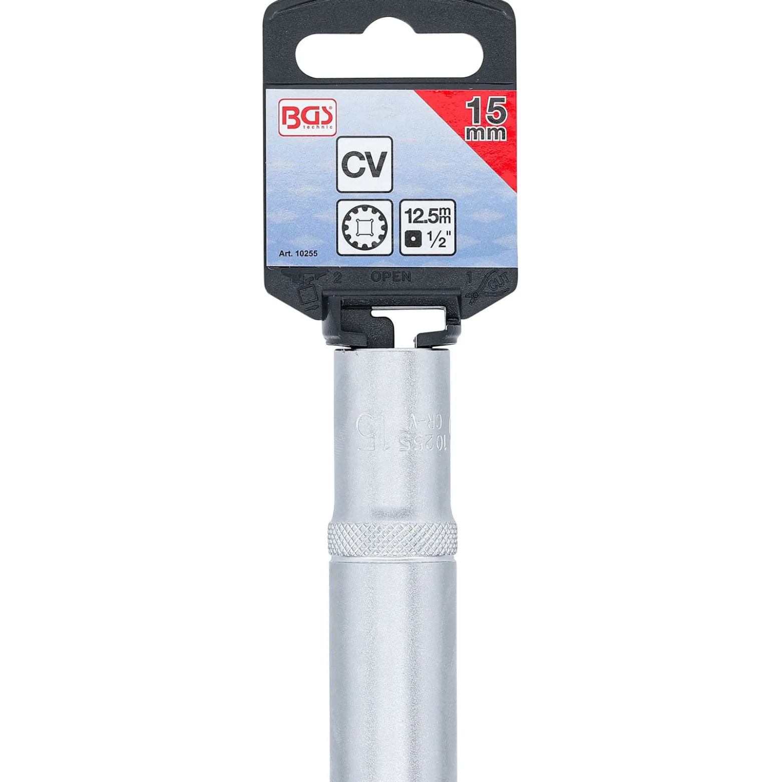BGS Steckschlüssel-Einsatz Gear Lock tief Antrieb Innenvierkant 12,5 mm (1/2") SW 15 mm - 10255