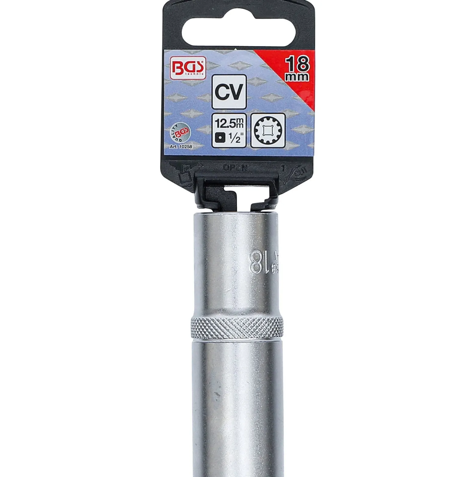 BGS Steckschlüssel-Einsatz Gear Lock tief Antrieb Innenvierkant 12,5 mm (1/2") SW 18 mm - 10258