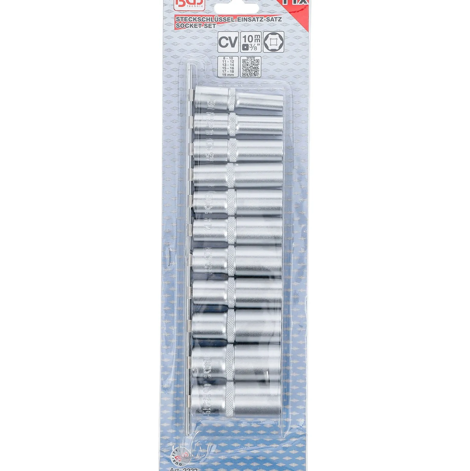 BGS Steckschlüssel-Einsatz-Satz Sechskant tief Antrieb Innenvierkant 10 mm (3/8") SW 8 - 19 mm 11tlg. - 2222