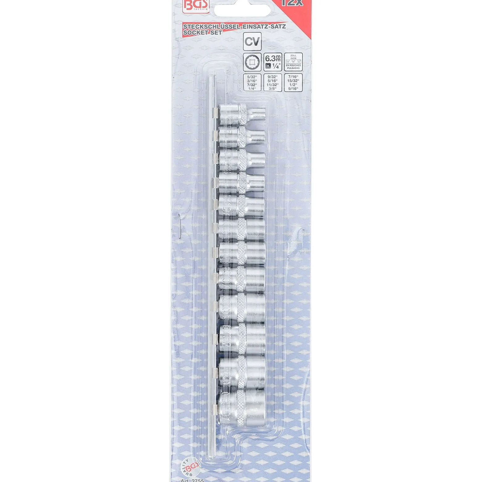 BGS Steckschlüssel-Einsatz-Satz Zwölfkant Antrieb Innenvierkant 6,3 mm (1/4") Zollgrößen 12tlg. - 2755