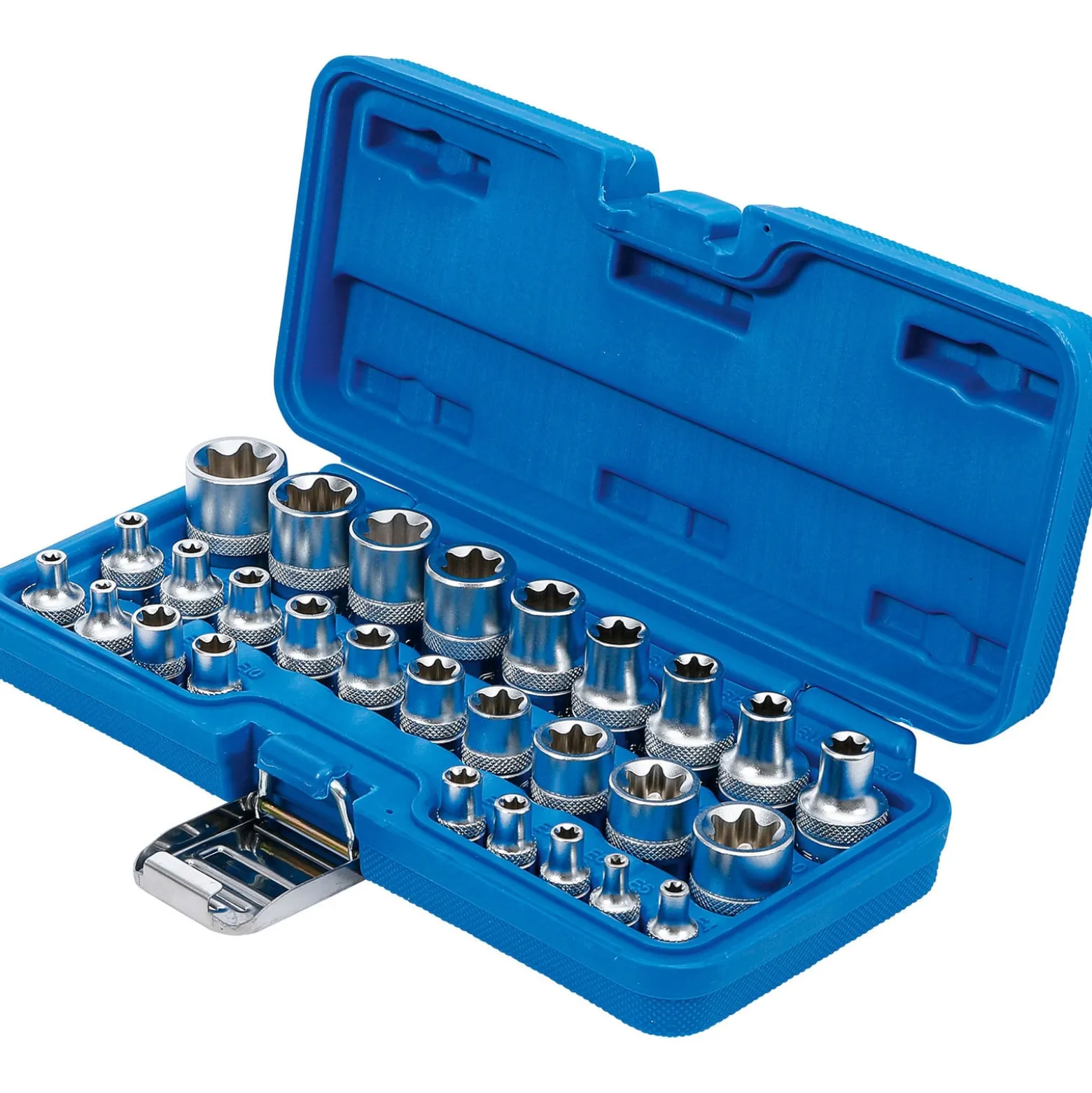 BGS Steckschlüssel-Einsatz-Satz E-Profil Antrieb Innenvierkant 6,3 mm 1/4" / 12,5 mm (1/2") SW E4 - E24 28tlg. - 70099