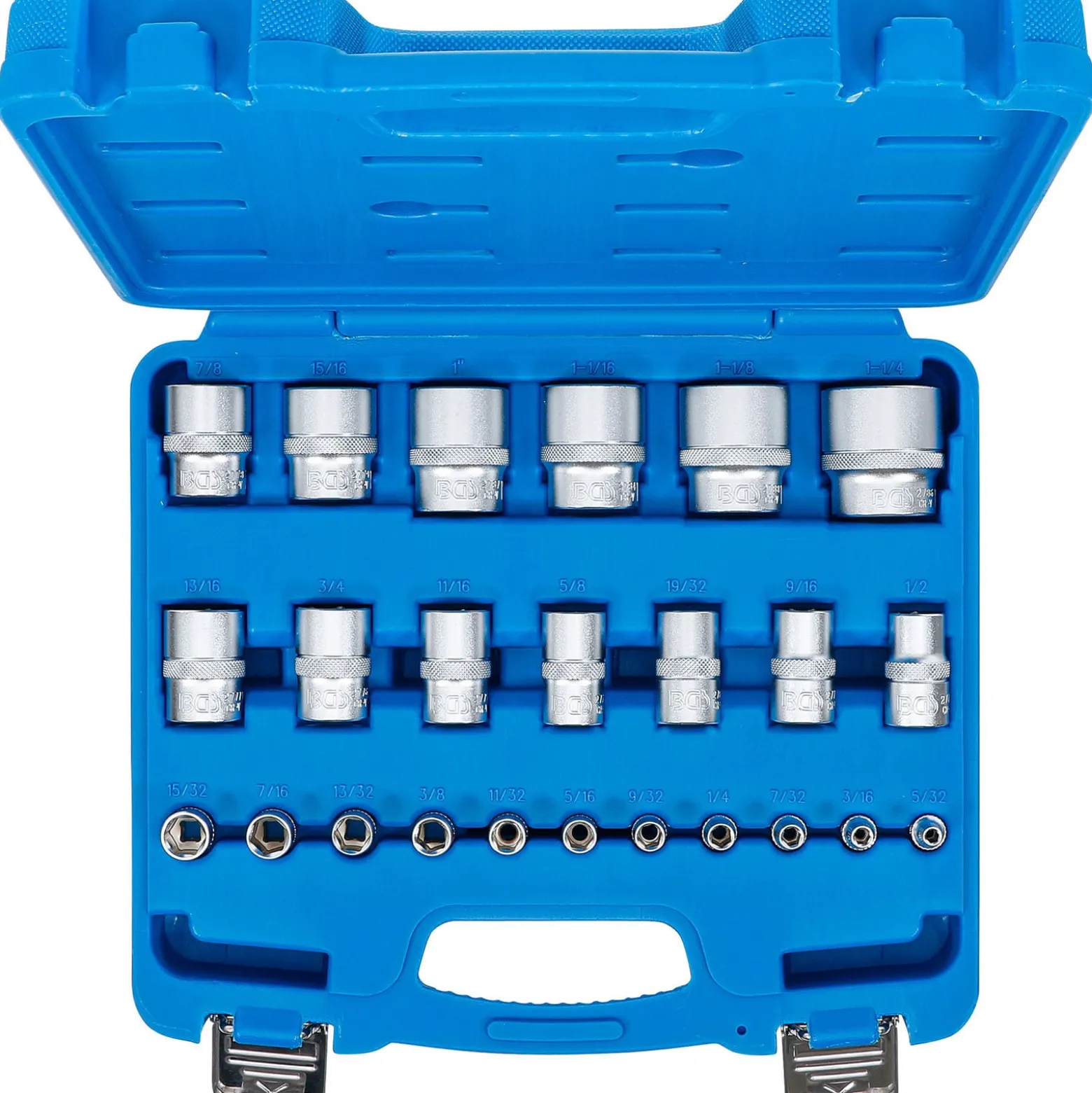 BGS Steckschlüssel-Einsatz-Satz Sechskant Antriebe Innenvierkant 6,3 mm (1/4"), 12,5 mm (1/2") Zollmaße 24tlg. - 2246
