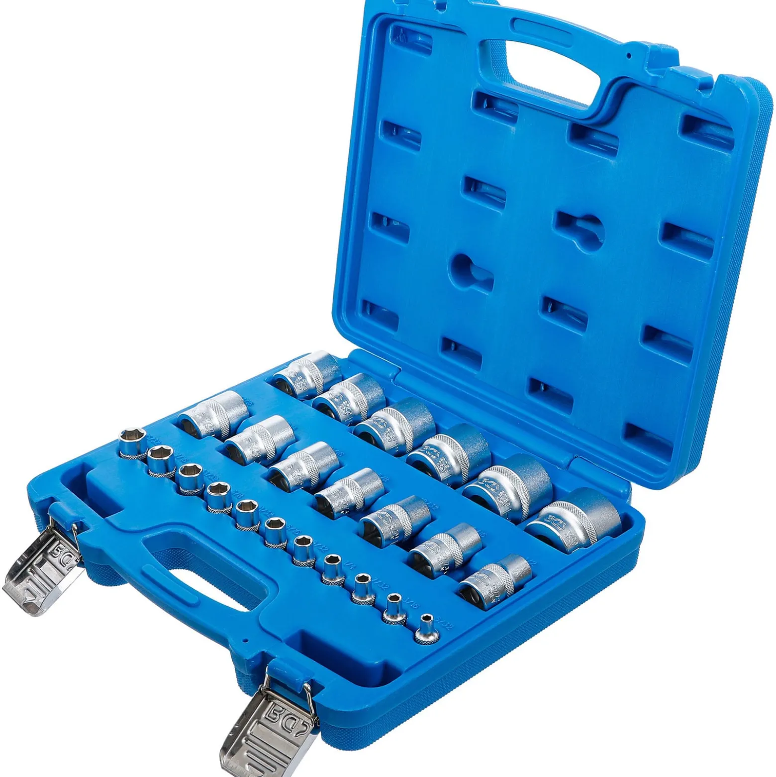 BGS Steckschlüssel-Einsatz-Satz Sechskant Antriebe Innenvierkant 6,3 mm (1/4"), 12,5 mm (1/2") Zollmaße 24tlg. - 2246