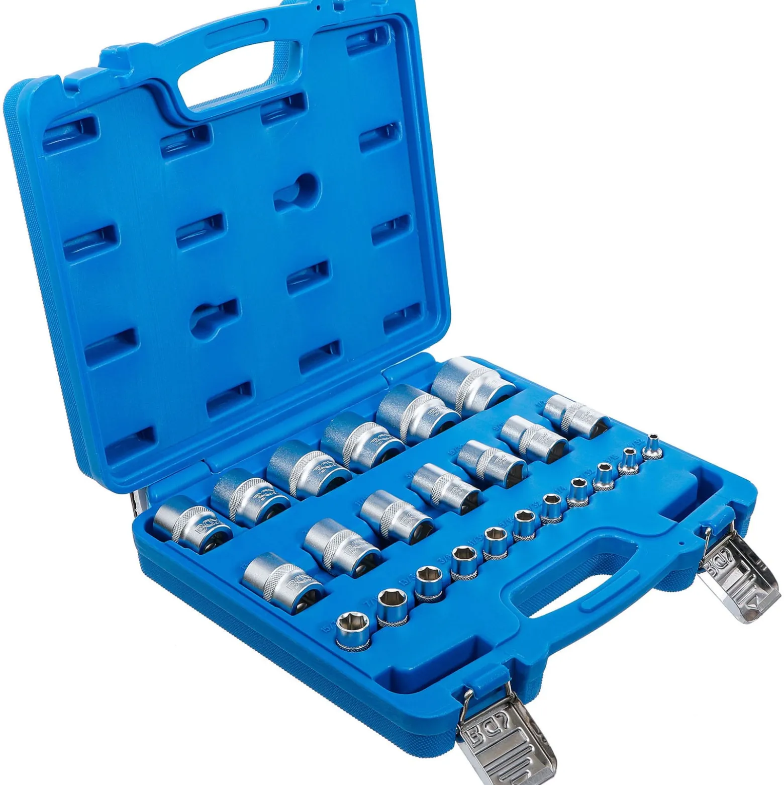BGS Steckschlüssel-Einsatz-Satz Sechskant Antriebe Innenvierkant 6,3 mm (1/4"), 12,5 mm (1/2") Zollmaße 24tlg. - 2246