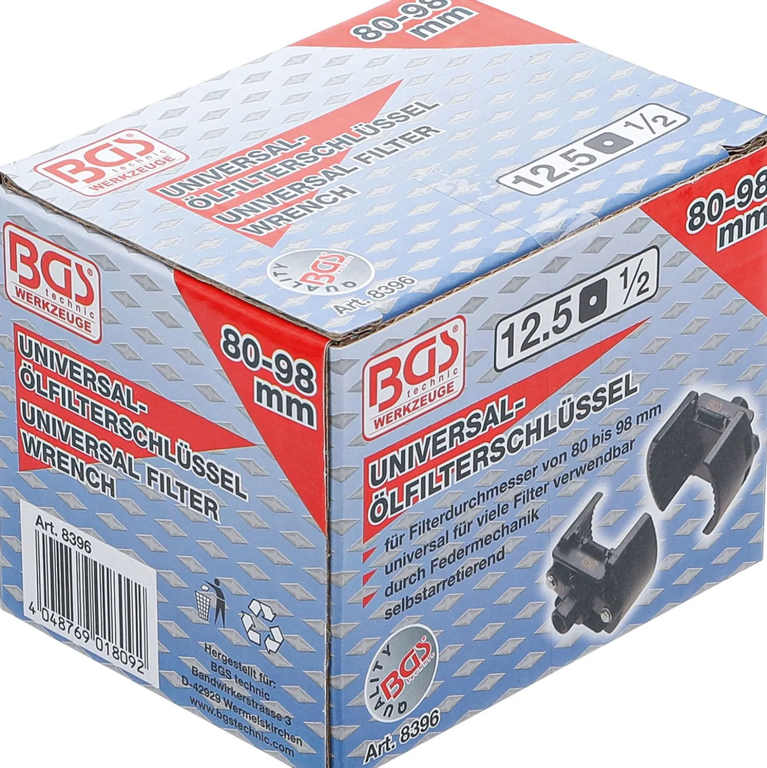 BGS Universal-Ölfilterschlüssel Antrieb Innenvierkant 12,5 mm (1/2") Ø 80 - 98 mm - 8396