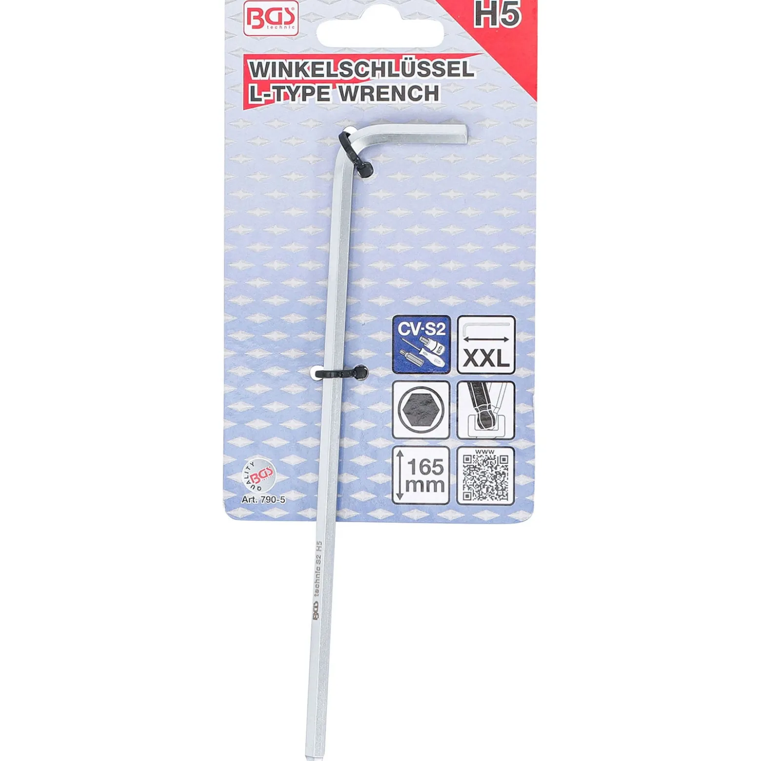 BGS Winkelschlüssel extra lang Innensechskant/Innensechskant mit Kugelkopf 5 mm - 790-5