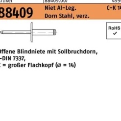 Blindniete R 88409 großer FLAKO 5x8 Niet Aluminium/Dorn Stahl verz. 250St.