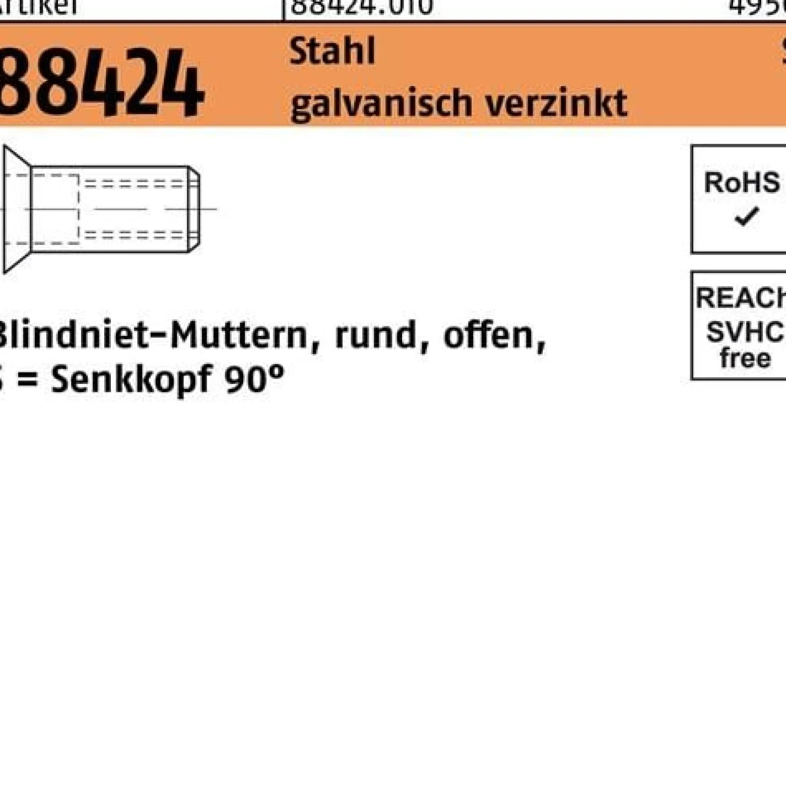Blindnietmutter R 88424 SEKO M8 /4,0 -6,5 Stahl galv.verz. 100St.