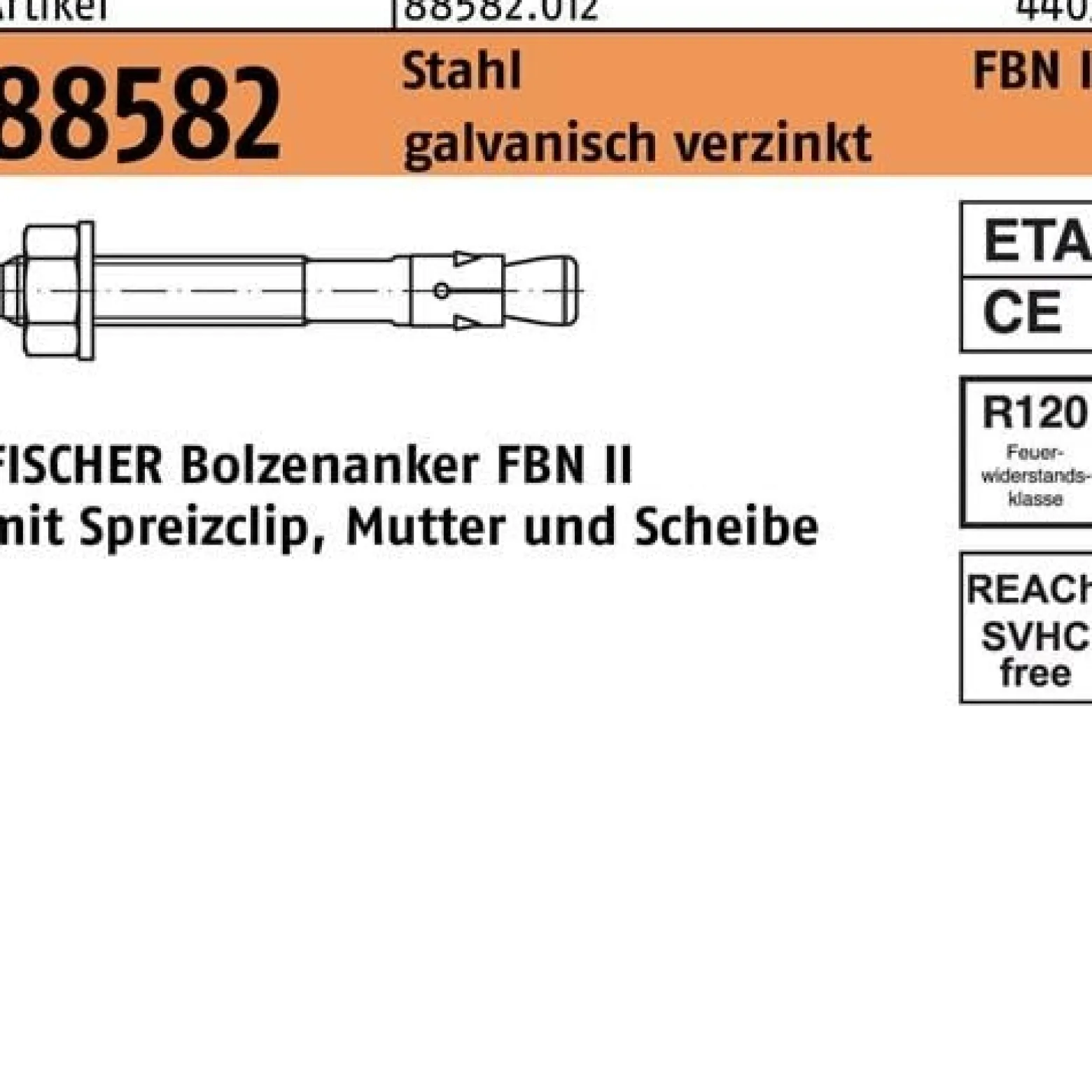 Bolzenanker R 88582 FBN II 16/25 Stahl galv.verz. 10 Stück FISCHER