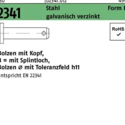 Bolzen ISO 2341 m.Kopf/Splintloch B 16 x55 x49 Stahl galvanisch verzinkt 10St.