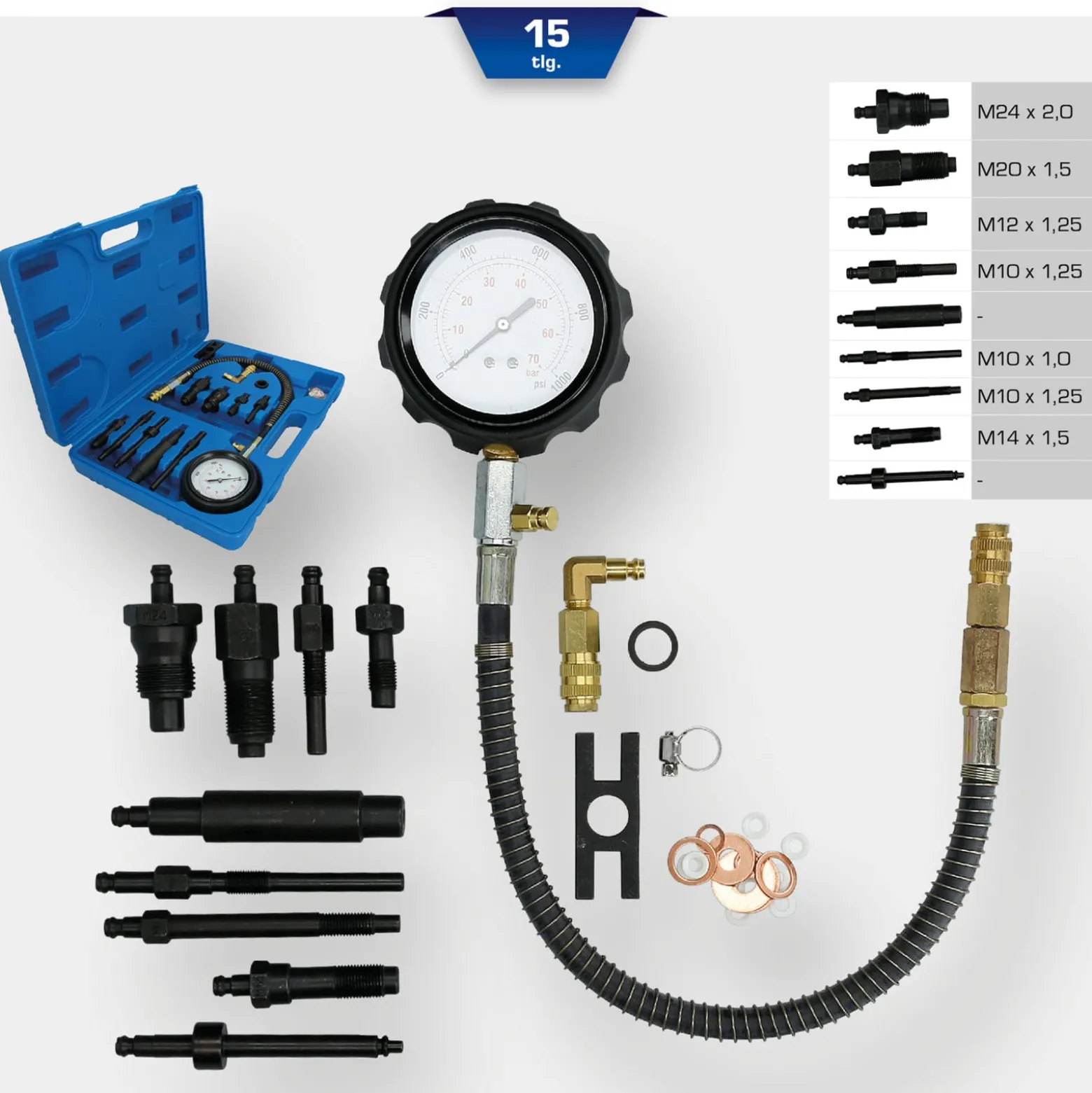 BRILLIANT TOOLS Kompressionstester-Satz für Diesel Motoren 15tlg. - BT581050