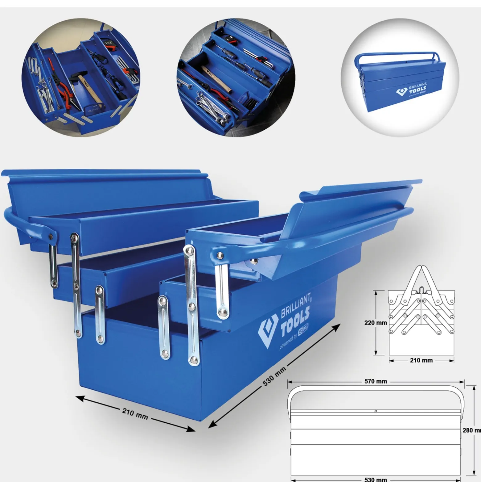 BRILLIANT TOOLS Metall-Werkzeugkasten klappbar - BT150800