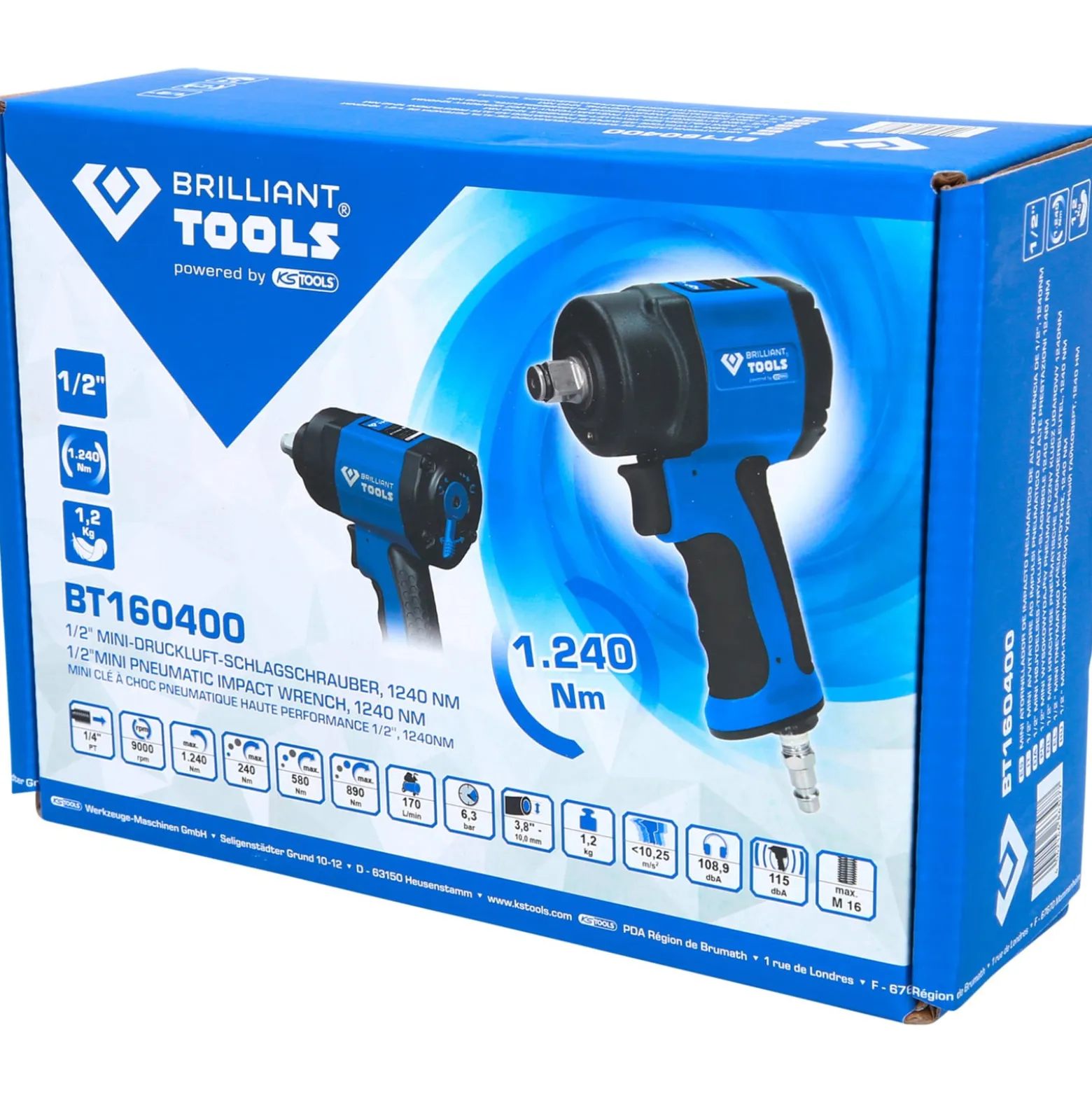 BRILLIANT TOOLS 1/2" Mini-Druckluft-Schlagschrauber 1.240 Nm - BT160400