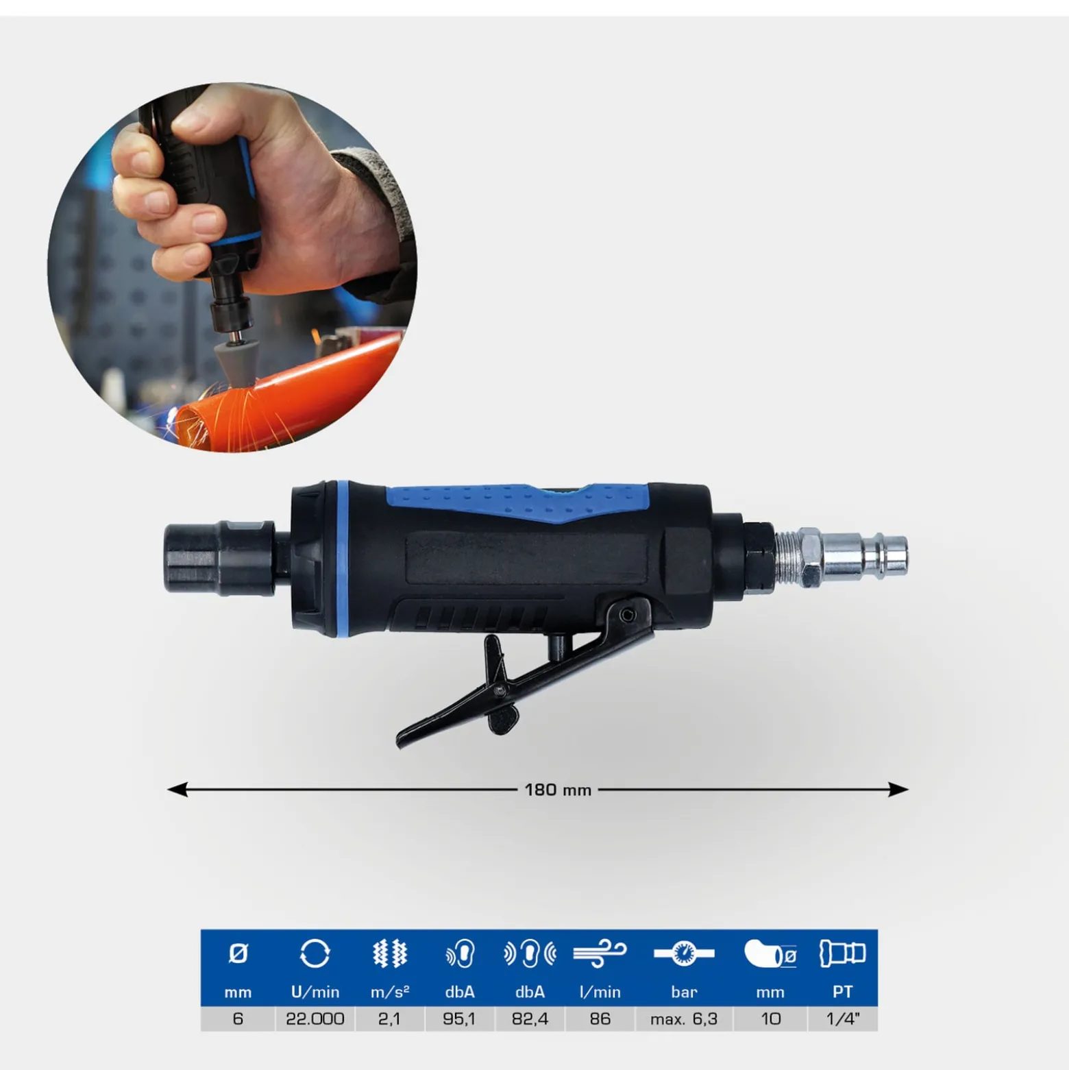 BRILLIANT TOOLS Mini Druckluft-Stabschleifer gerade - BT160705