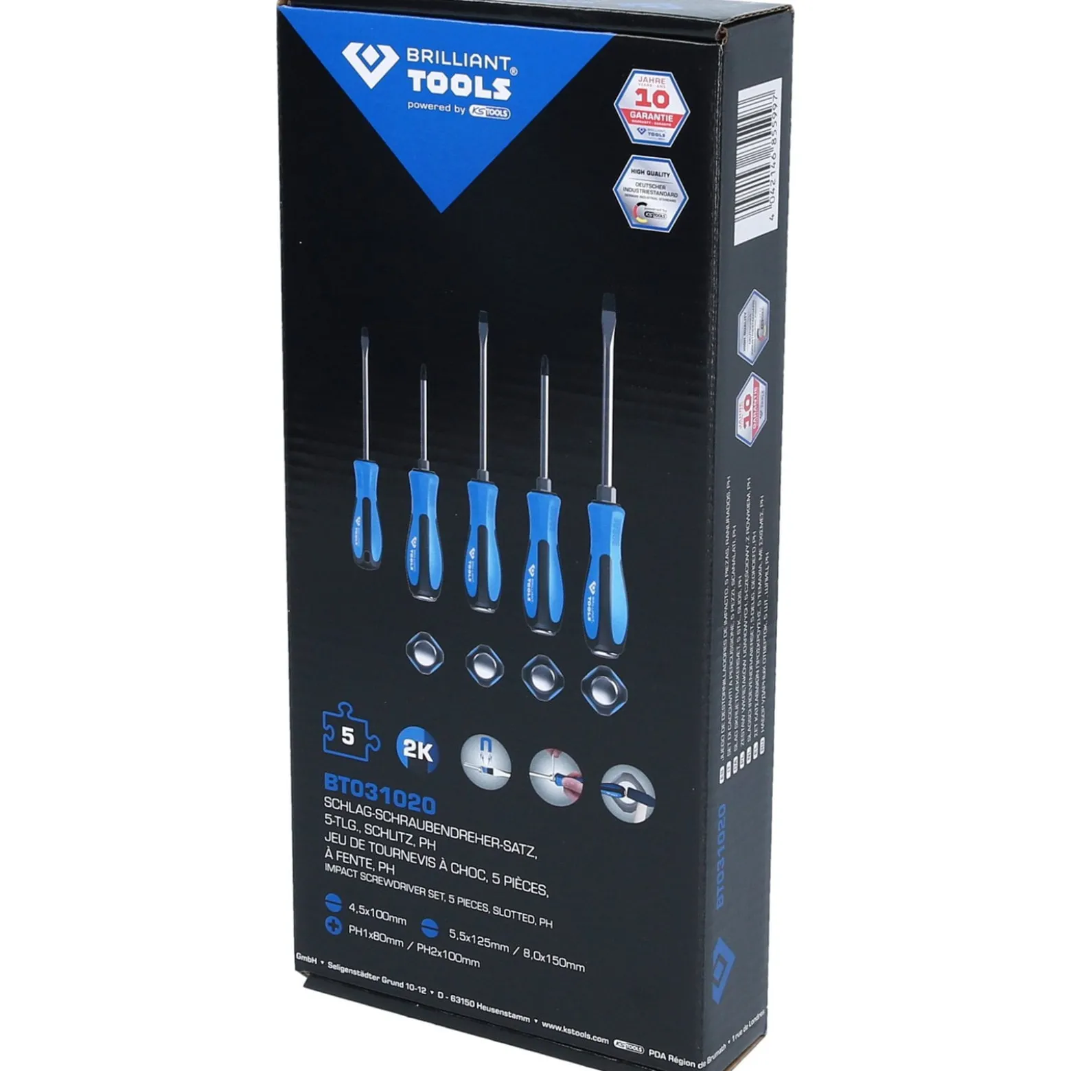 BRILLIANT TOOLS Schraubendreher-Satz mit Schlagkappe 5tlg. Schlitz PH Phillips - BT031020