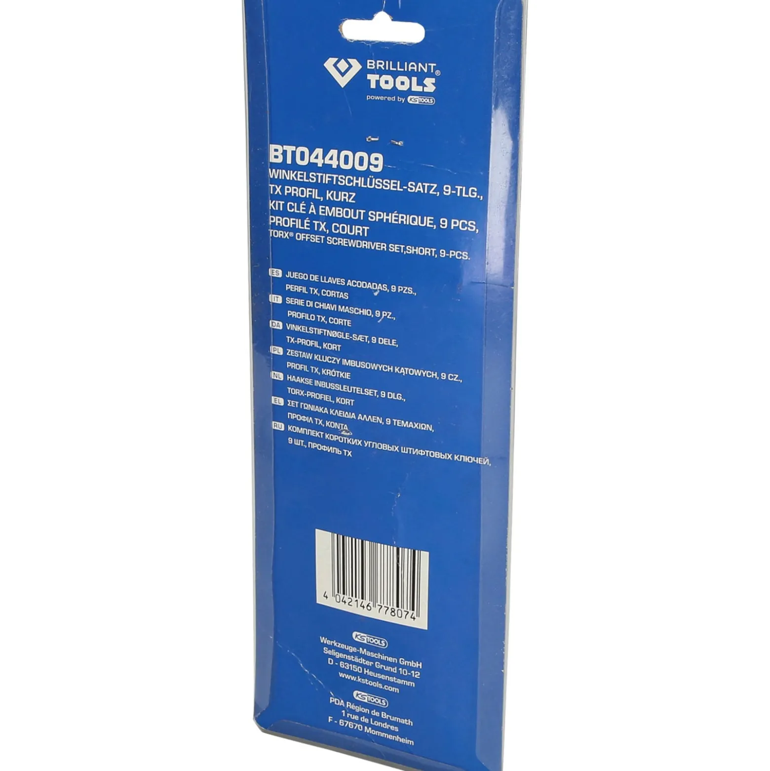 BRILLIANT TOOLS Winkelstiftschlüssel-Satz 9tlg. Torx®-Profil kurz - BT044009