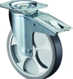 BS Rollen Lenkrolle mit Totalfeststeller und Anschraubplatte thermoplastisches Gummi Rollenlager 80 mm 100 kg - L420.B44.081