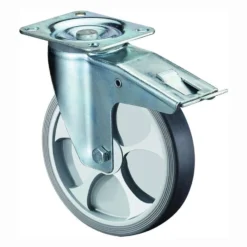 BS Rollen Lenkrolle mit Totalfeststeller und Anschraubplatte thermoplastisches Gummi Rollenlager 80 mm 100 kg - L420.B44.081