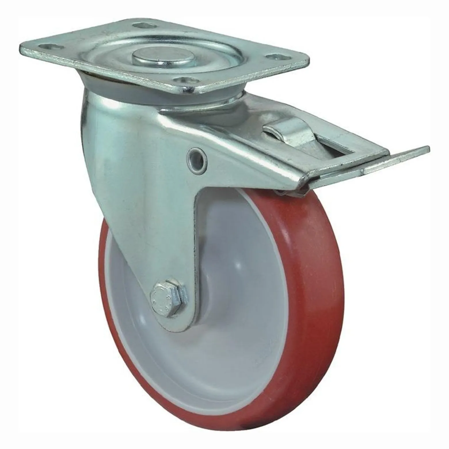 BS Rollen Lenkrolle mit Totalfeststeller und Anschraubplatte Polyurethan rot Rollenlager 80 mm 125 kg - L420.B31.080