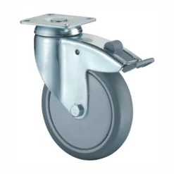 BS Rollen Lenkrolle mit Totalfeststeller und Anschraubplatte schwer Gummi Kugellager Rad-Ø 100 mm 80 kg - C120.A85.100