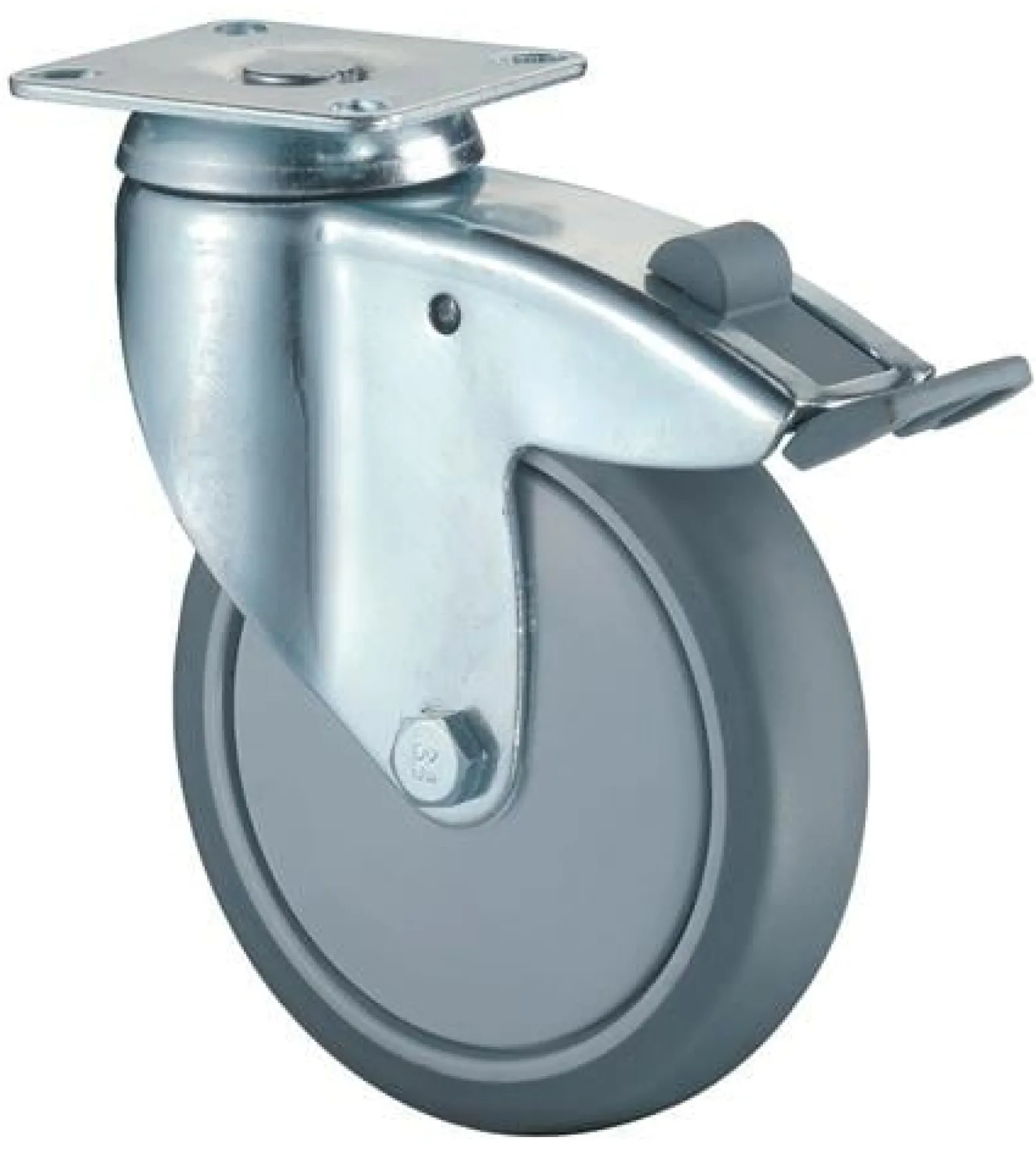BS Rollen Lenkrolle mit Totalfeststeller und Anschraubplatte schwer Gummi Kugellager Rad-Ø 100 mm 80 kg - C120.A85.100