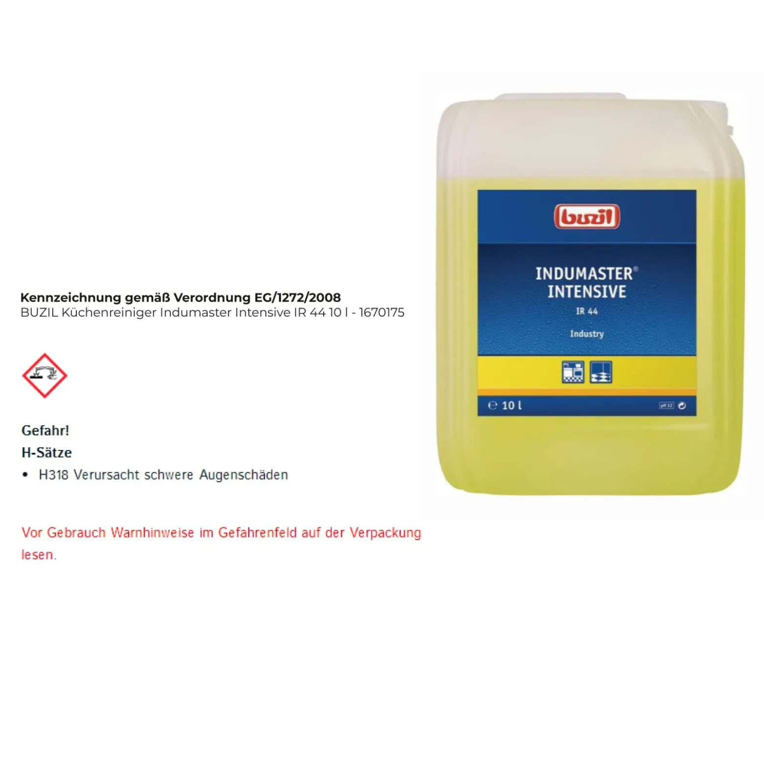 BUZIL Küchenreiniger Indumaster Intensive IR 44 10 l - 1670175