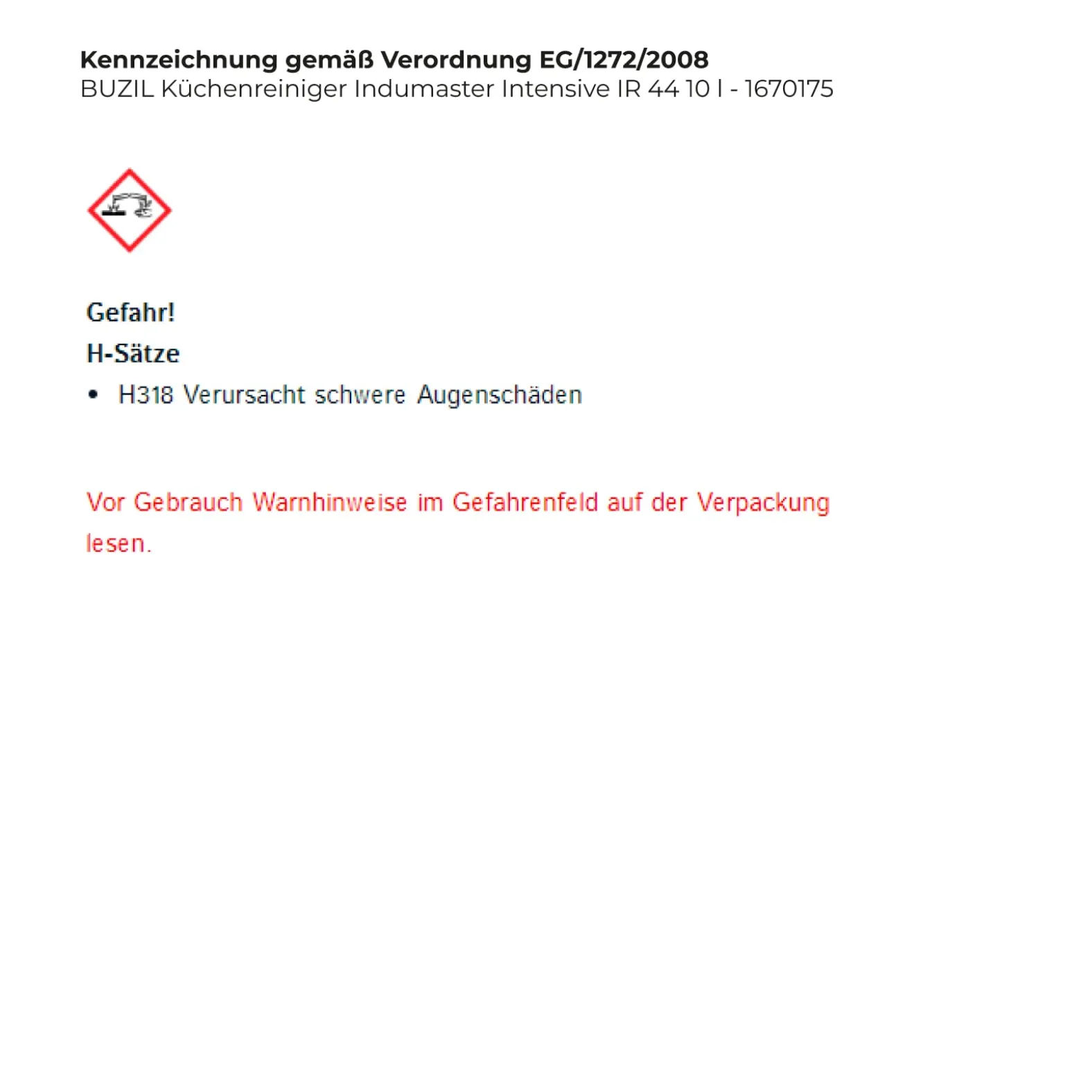 BUZIL Küchenreiniger Indumaster Intensive IR 44 10 l - 1670175