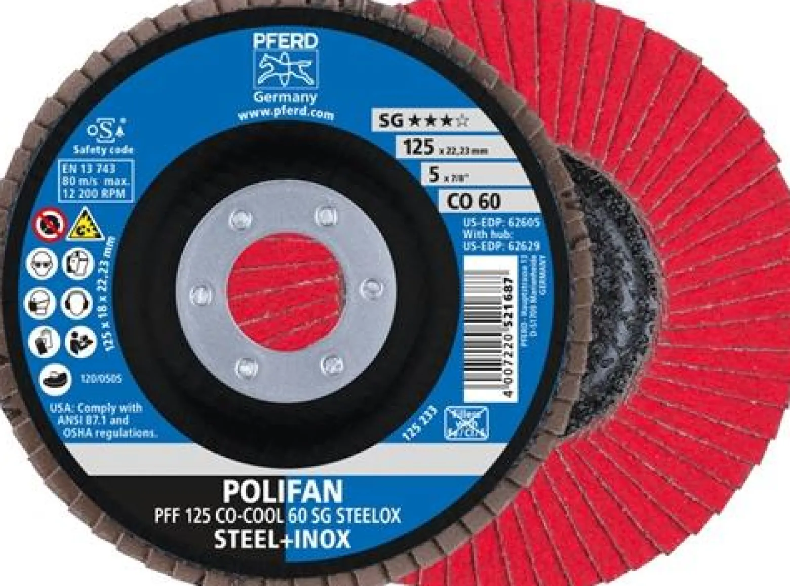 Fächerschleifscheibe POLIFAN D.125mm K.60 fl.STA Keramikkorn CO-COOL