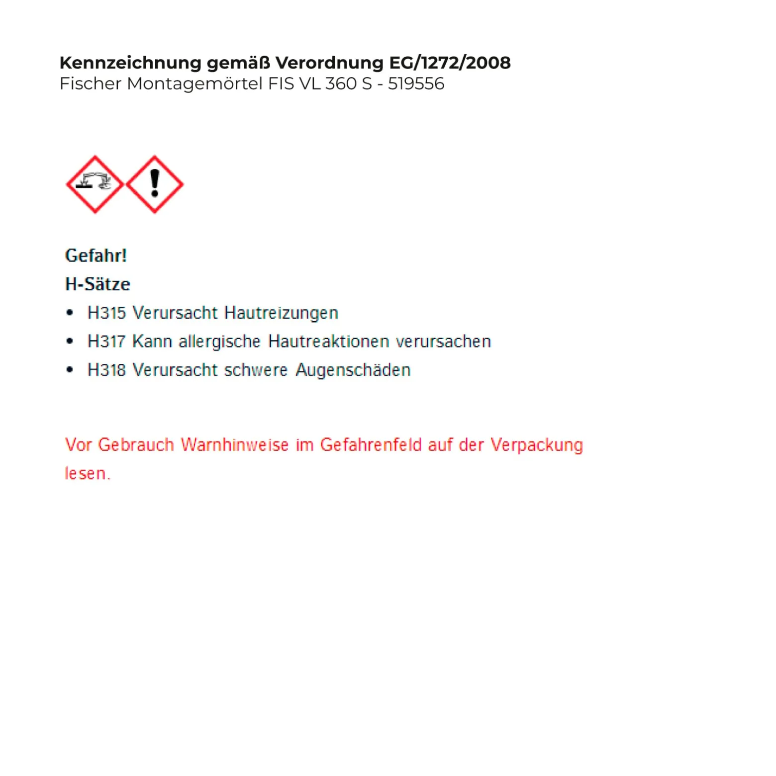 Fischer Montagemörtel FIS VL 360 S - 519556