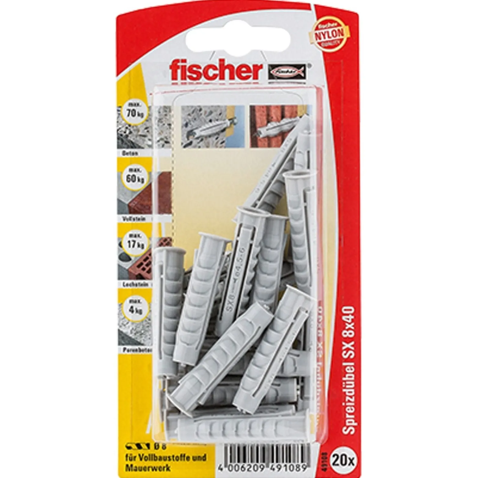 Fischer 20x Dübel SX 8x40 - 49108 Auslauf