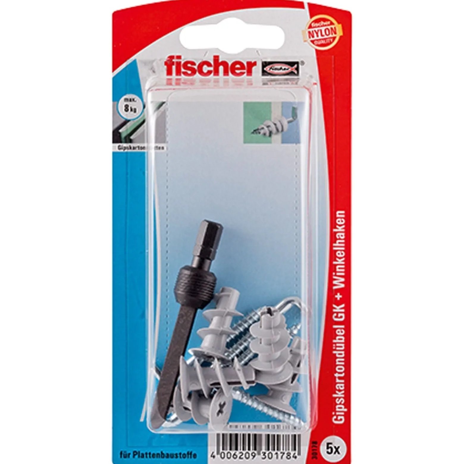 Fischer 5x Gipskartondübel GK WH mit Winkelhaken - 30178