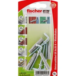 Fischer 4x Universaldübel UX 6x35 WH mit Winkelhaken - 94258