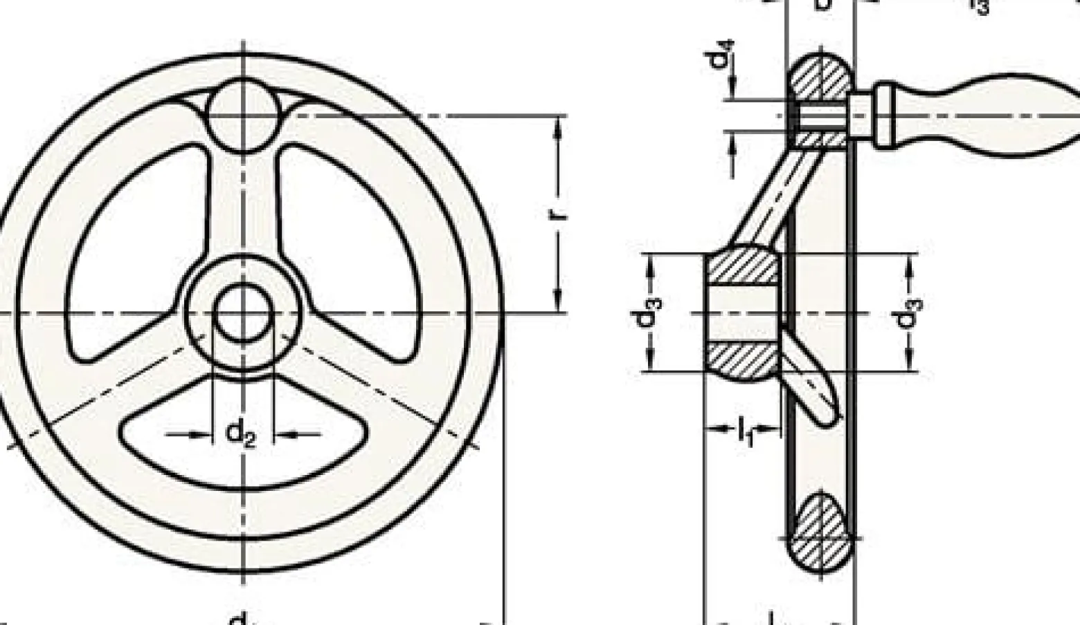 Ganter Norm Handrad GN 950 b 22 mm d1 200 mm d2 20 mm - 950-GG-200-B20-D