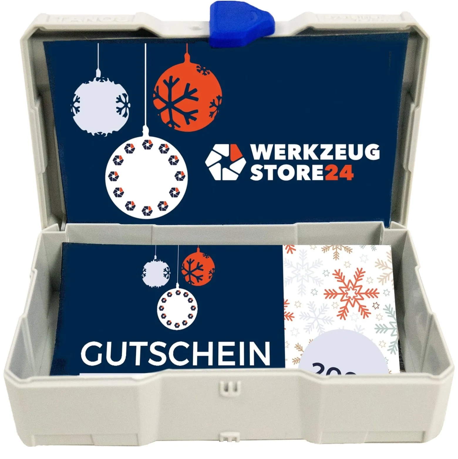 Geschenkgutschein XMAS Wert 200 € (Motiv Kugeln) - im Miniatur Systainer