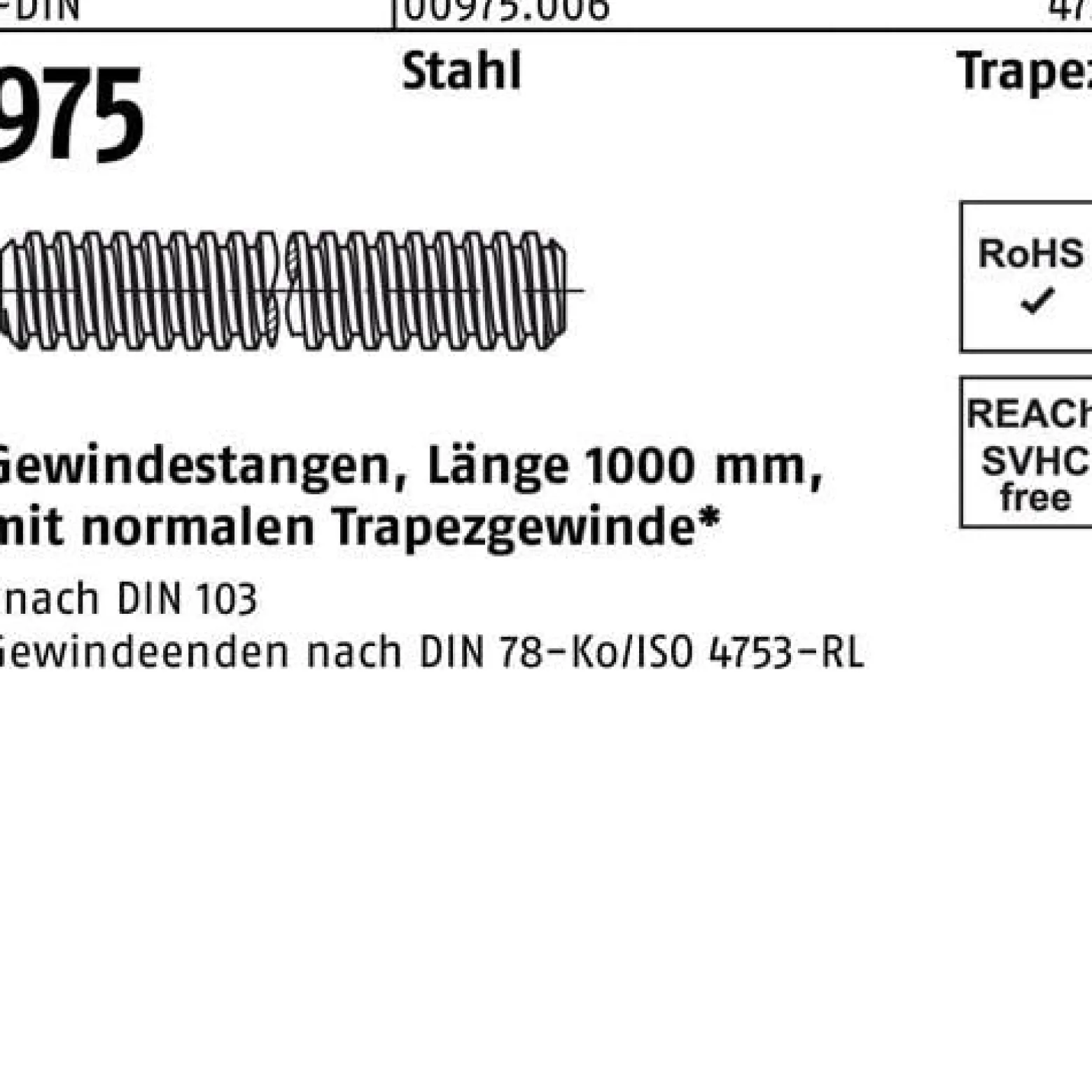 Gewindestange DIN 975 Trapezgewinde TR 28x 5x 1000mm Stahl 1 Stück
