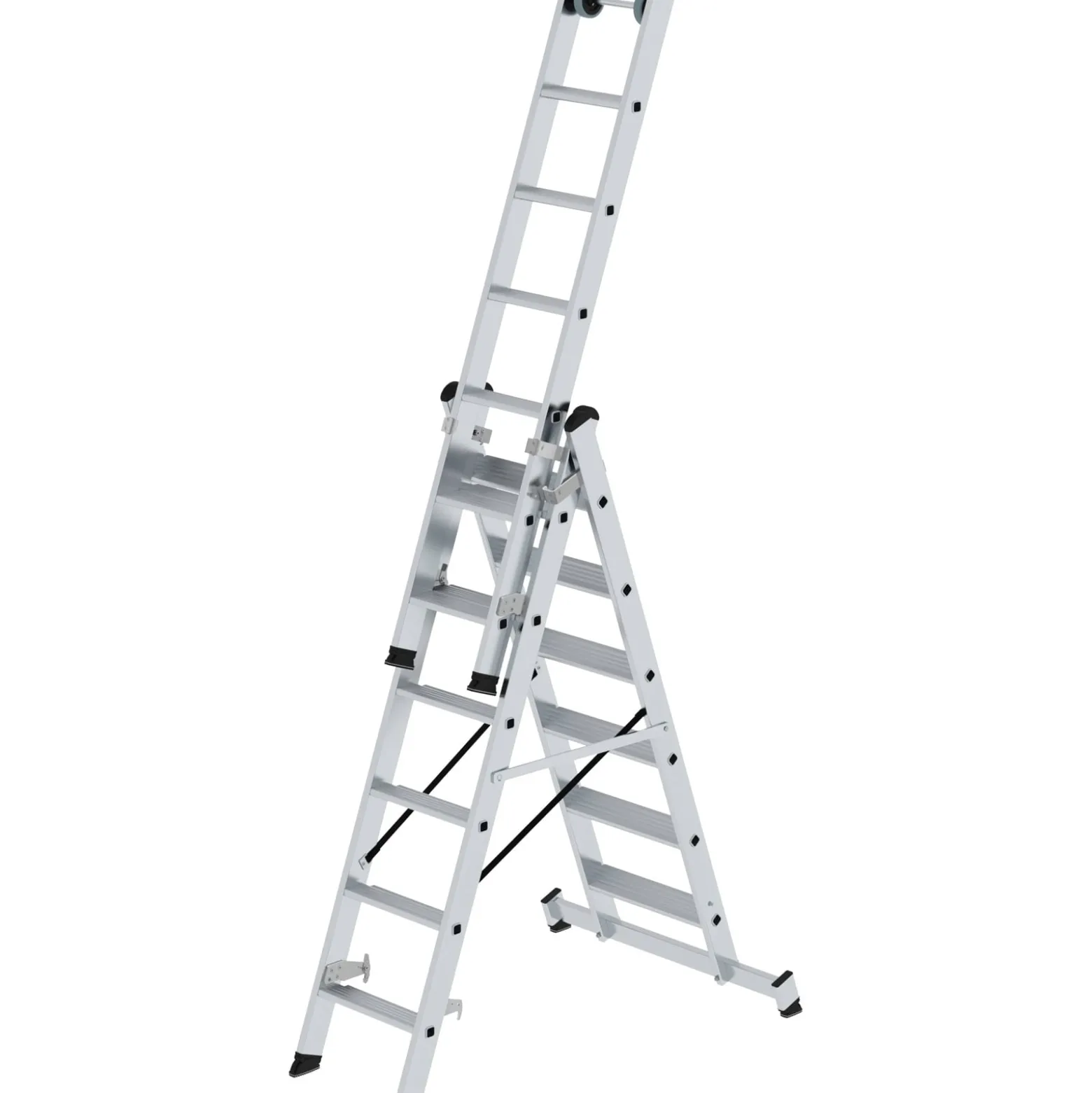 Günzburger Steigtechnik Stufen-Mehrzweckleiter 3tlg. mit nivello-Traverse 3 x 6 Stufen - 033318