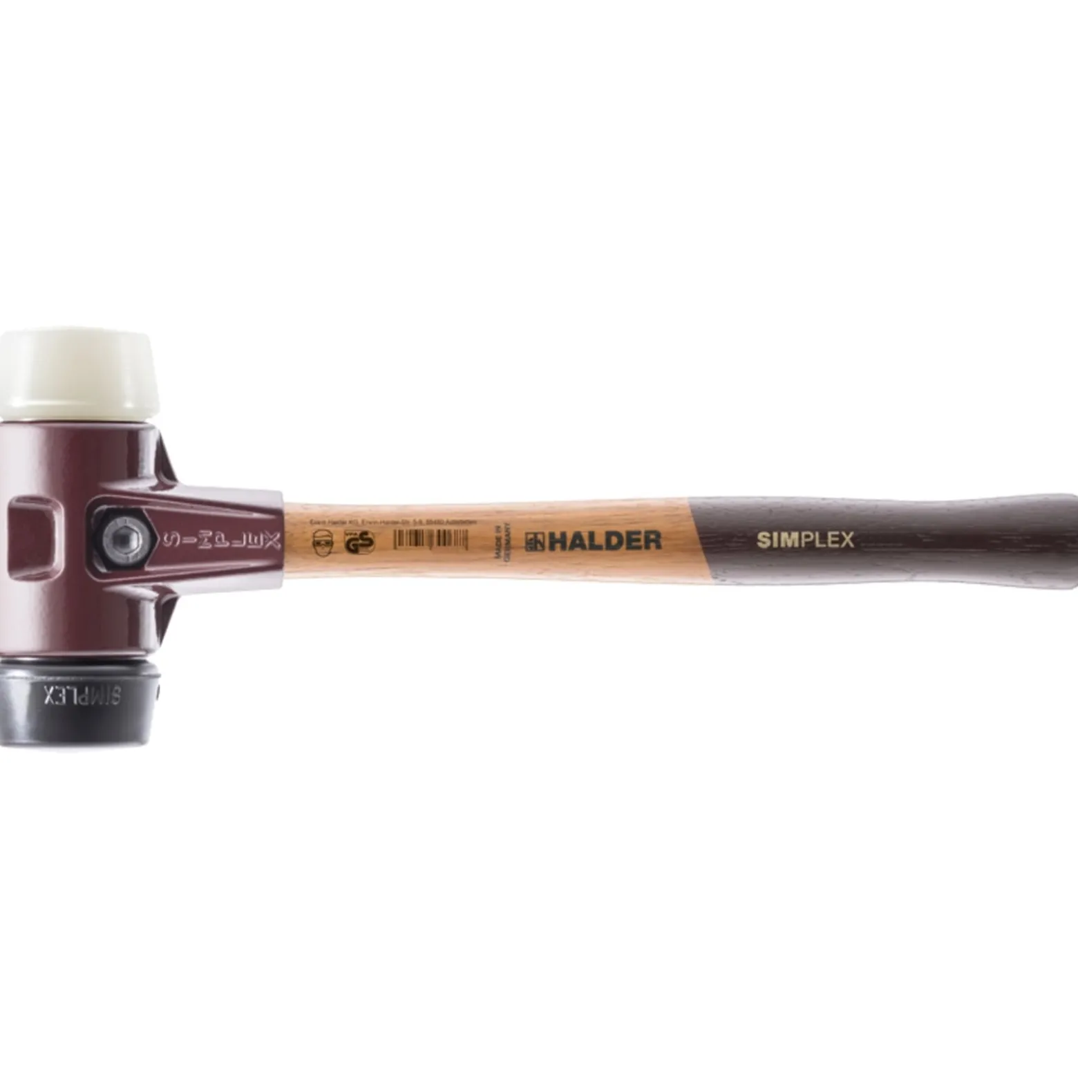 Halder SIMPLEX-Schonhammer mit Stahlgussgehäuse und Holzstiel Ø 80 mm Gummikoposition / Nylon - 3028.080