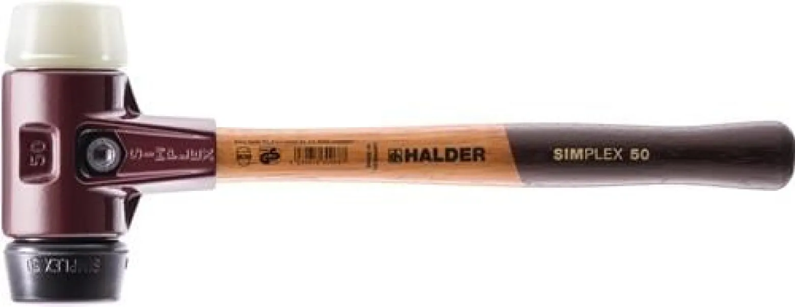 Halder SIMPLEX-Schonhammer mit Stahlgussgehäuse und Holzstiel Ø 80 mm Gummikoposition / Nylon - 3028.080